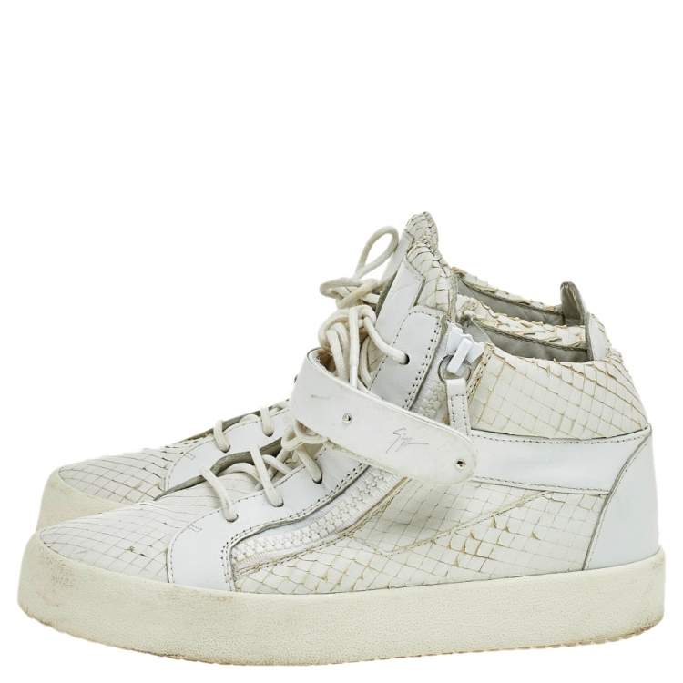 Pre Owned Giuseppe Zanotti White Python Embossed Leather Coby High Top Sneakers Size 41