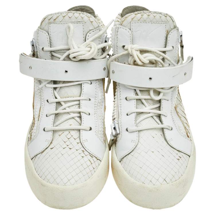 Pre Owned Giuseppe Zanotti White Python Embossed Leather Coby High Top Sneakers Size 41