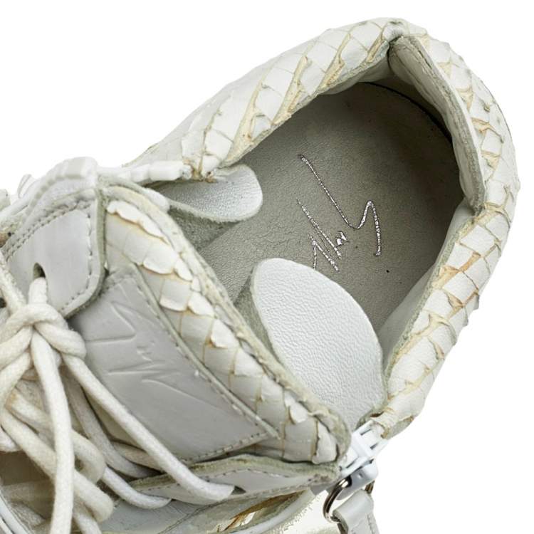 Pre Owned Giuseppe Zanotti White Python Embossed Leather Coby High Top Sneakers Size 41