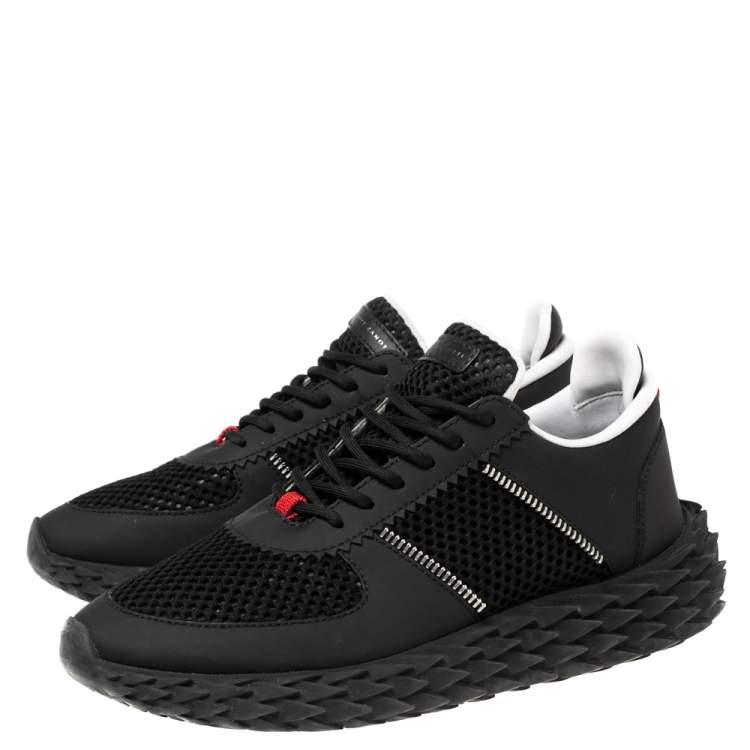 Pre Owned Giuseppe Zanotti Black Leather and Mesh Urchin Sneaker Size 42