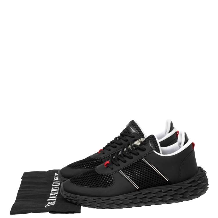 Pre Owned Giuseppe Zanotti Black Leather and Mesh Urchin Sneaker Size 42