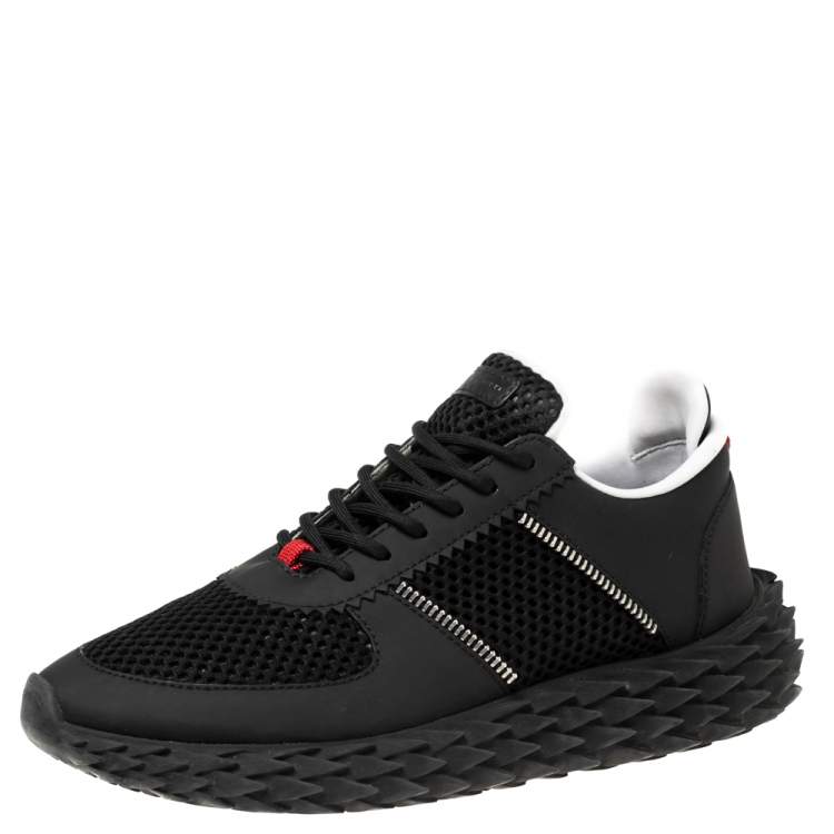 Pre Owned Giuseppe Zanotti Black Leather and Mesh Urchin Sneaker Size 42
