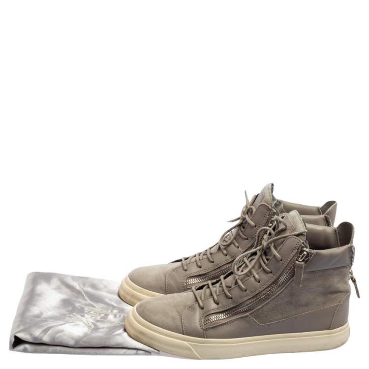 Pre Owned Giuseppe Zanotti Grey Suede And Leather High Top Sneakers Size 43.5