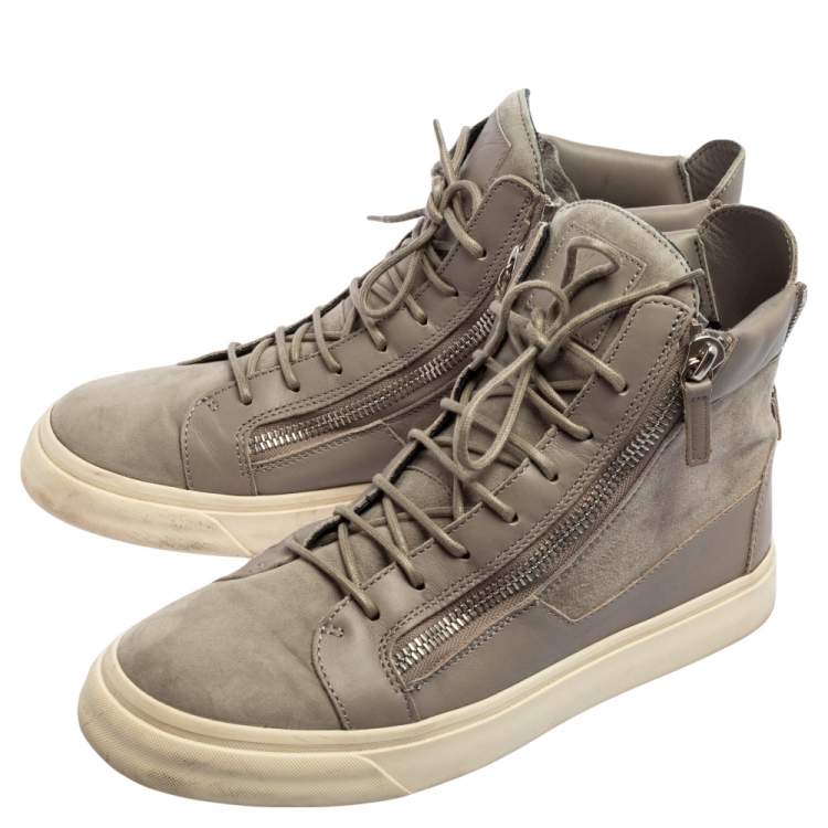 Pre Owned Giuseppe Zanotti Grey Suede And Leather High Top Sneakers Size 43.5