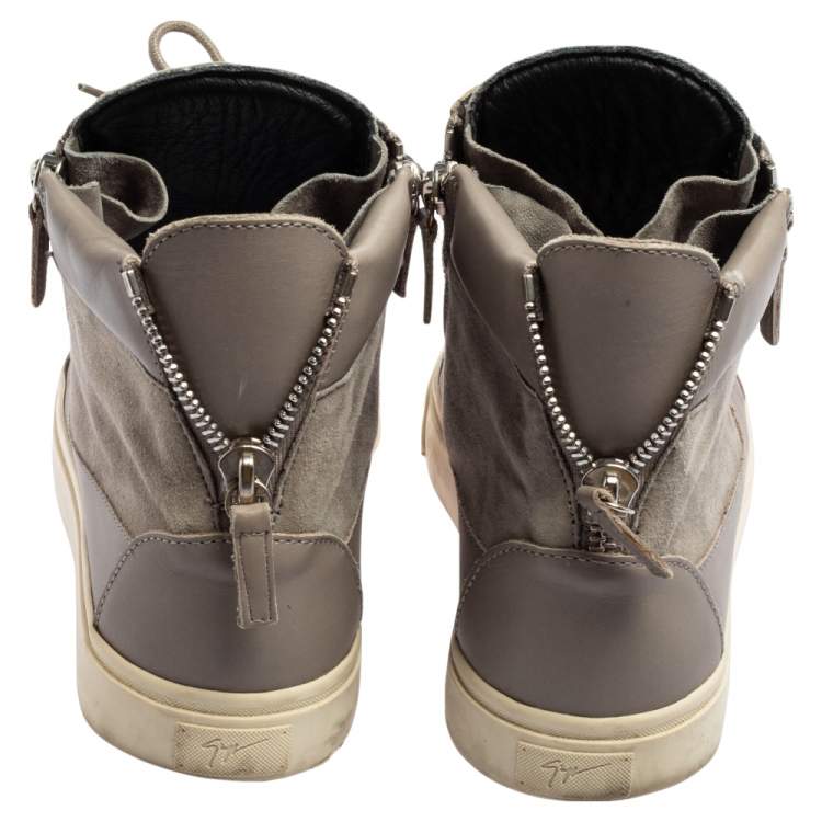 Pre Owned Giuseppe Zanotti Grey Suede And Leather High Top Sneakers Size 43.5