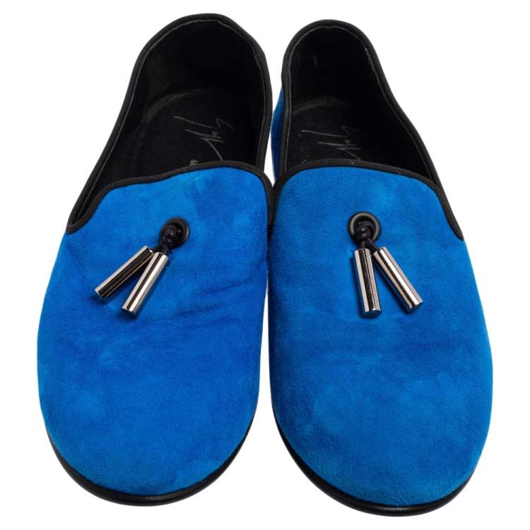 Pre Owned Giuseppe Zanotti Blue Suede Charm Slip-On Loafers Size 42