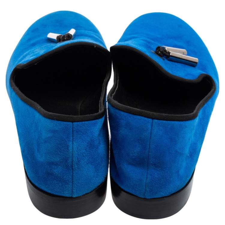 Pre Owned Giuseppe Zanotti Blue Suede Charm Slip-On Loafers Size 42