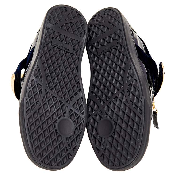 Pre Owned Giuseppe Zanotti Multicolor Velvet And Patent Leather Double Zipper Low Top Sneakers Size 43