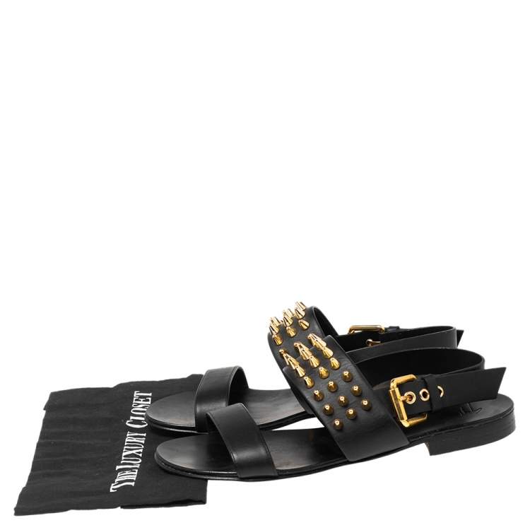 Pre Owned Giuseppe Zanotti Black Leather Zak Spike Flat Sandals Size 43