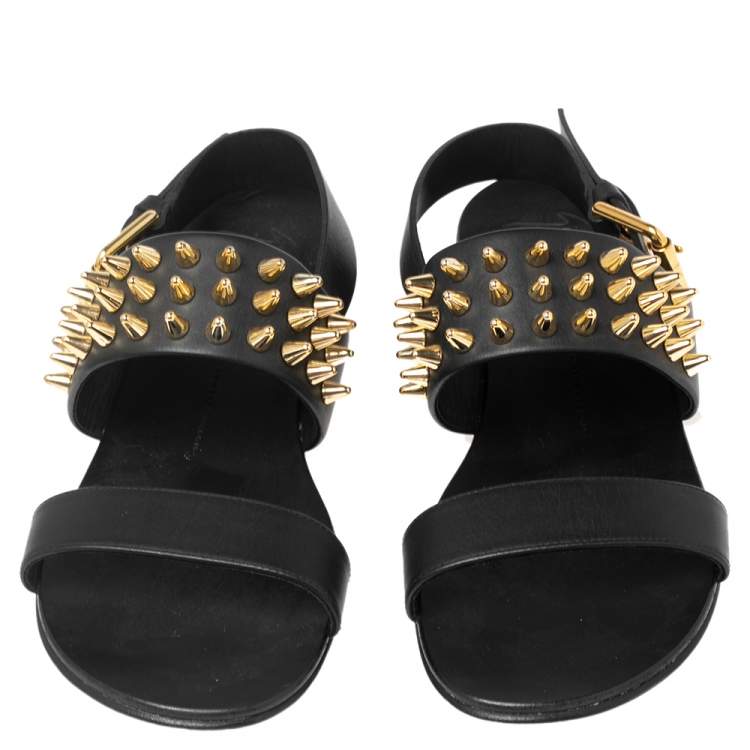 Pre Owned Giuseppe Zanotti Black Leather Zak Spike Flat Sandals Size 43