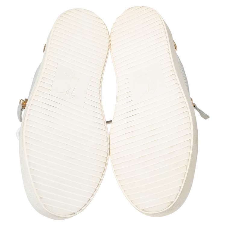 Pre Owned Giuseppe Zanotti White Croc Embossed Leather and Suede Frankie Low-Top Sneakers Size 43.5