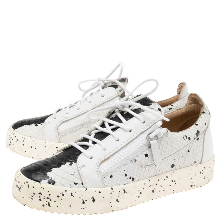 Pre Owned Giuseppe Zanotti White/Black Python Embossed Leather Double Sketch Sneakers Size 40