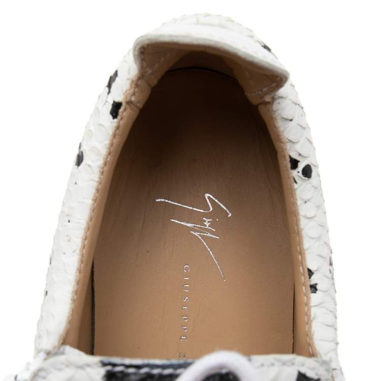 Pre Owned Giuseppe Zanotti White/Black Python Embossed Leather Double Sketch Sneakers Size 40