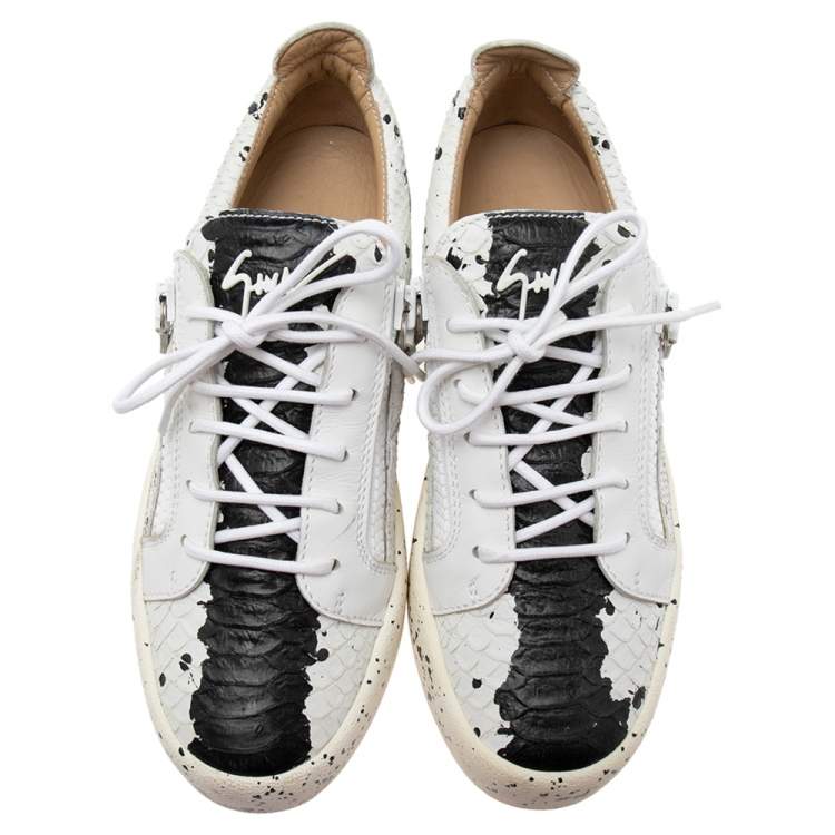 Pre Owned Giuseppe Zanotti White/Black Python Embossed Leather Double Sketch Sneakers Size 40