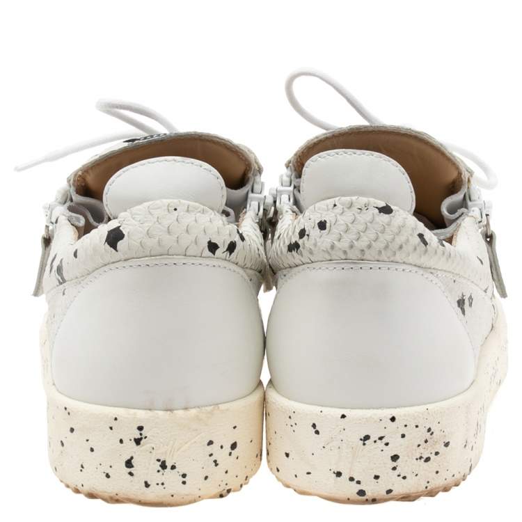 Pre Owned Giuseppe Zanotti White/Black Python Embossed Leather Double Sketch Sneakers Size 40