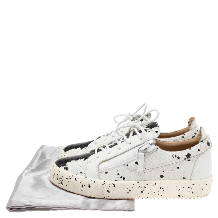 Pre Owned Giuseppe Zanotti White/Black Python Embossed Leather Double Sketch Sneakers Size 40