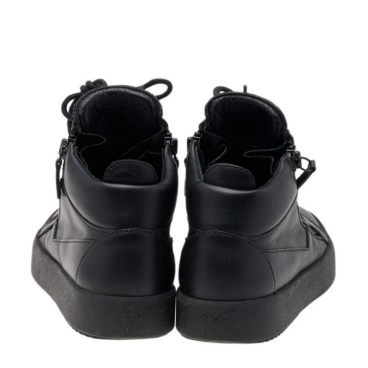 Pre Owned Giuseppe Zanotti Black Leather Double Zipper High Top Sneakers Size 40