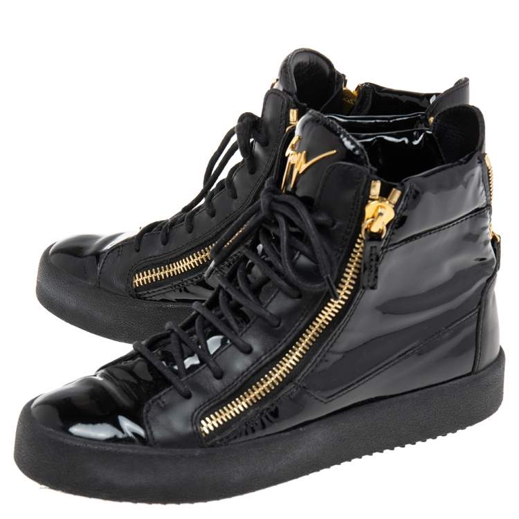 Pre Owned Giuseppe Zanotti Black Patent Leather London High-Top Sneakers Size 40