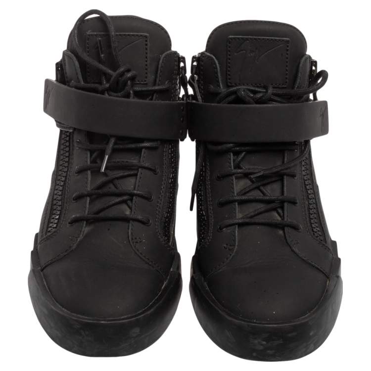 Pre Owned Giuseppe Zanotti Black Leather Kriss Steel Sneakers Size 42
