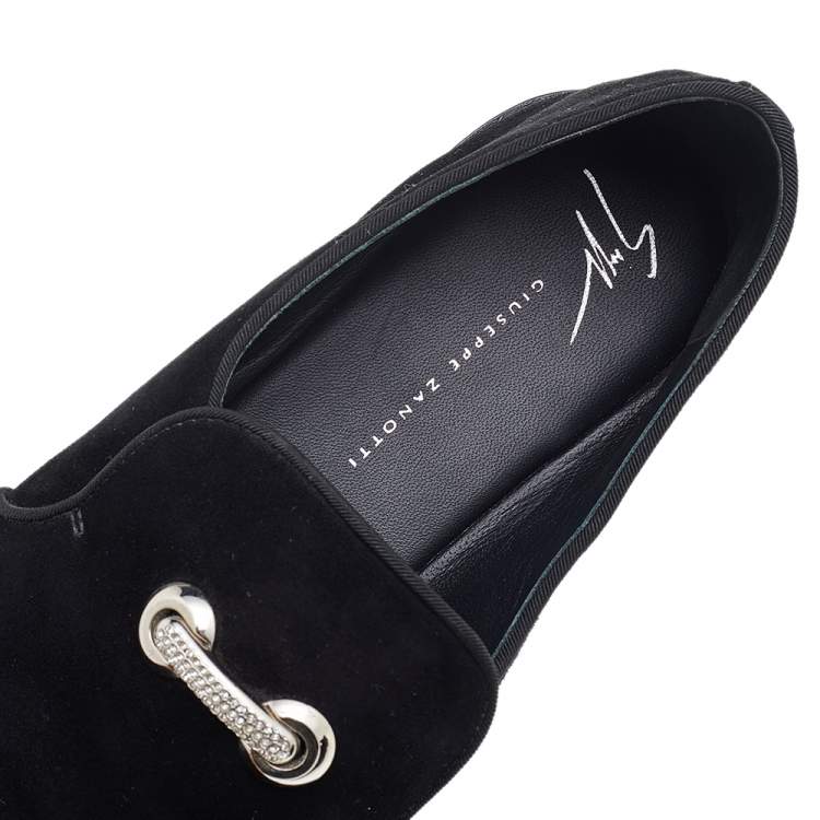 Pre Owned Giuseppe Zanotti Black Suede Slip On Smoking Slippers Size 42