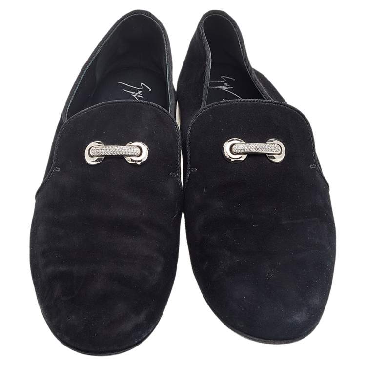Pre Owned Giuseppe Zanotti Black Suede Slip On Smoking Slippers Size 42