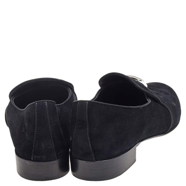 Pre Owned Giuseppe Zanotti Black Suede Slip On Smoking Slippers Size 42