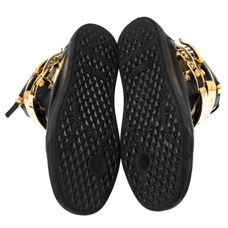 مملوكة مسبقًا Giuseppe Zanotti Black Leather Double Buckle London High-Top Sneakers Size 43