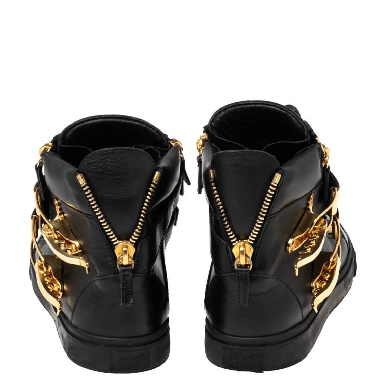 مملوكة مسبقًا Giuseppe Zanotti Black Leather Double Buckle London High-Top Sneakers Size 43