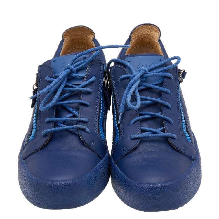 Pre Owned Giuseppe Zanotti Blue Leather Frankie Low Top Sneakers Size 41.5