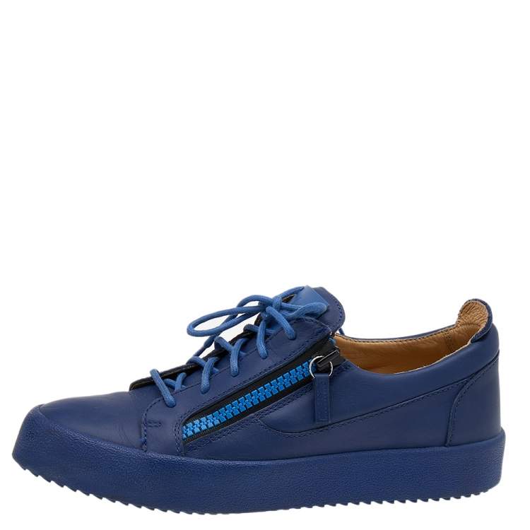 Pre Owned Giuseppe Zanotti Blue Leather Frankie Low Top Sneakers Size 41.5