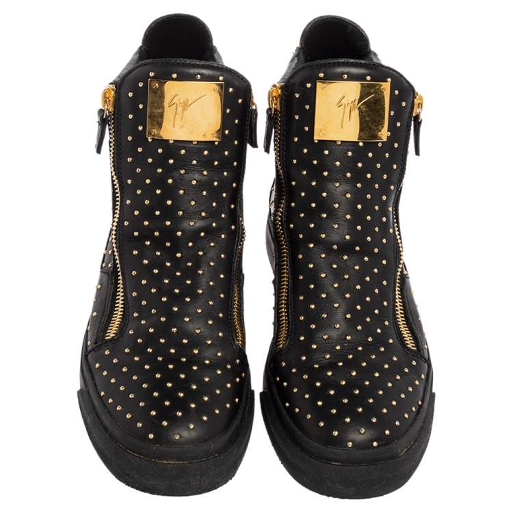 مملوكة مسبقًا Giuseppe Zanotti Black Leather Studded High Top Sneakers Size 43