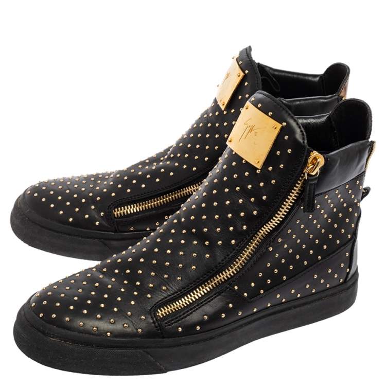 مملوكة مسبقًا Giuseppe Zanotti Black Leather Studded High Top Sneakers Size 43