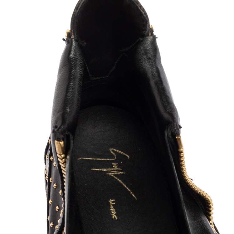 مملوكة مسبقًا Giuseppe Zanotti Black Leather Studded High Top Sneakers Size 43