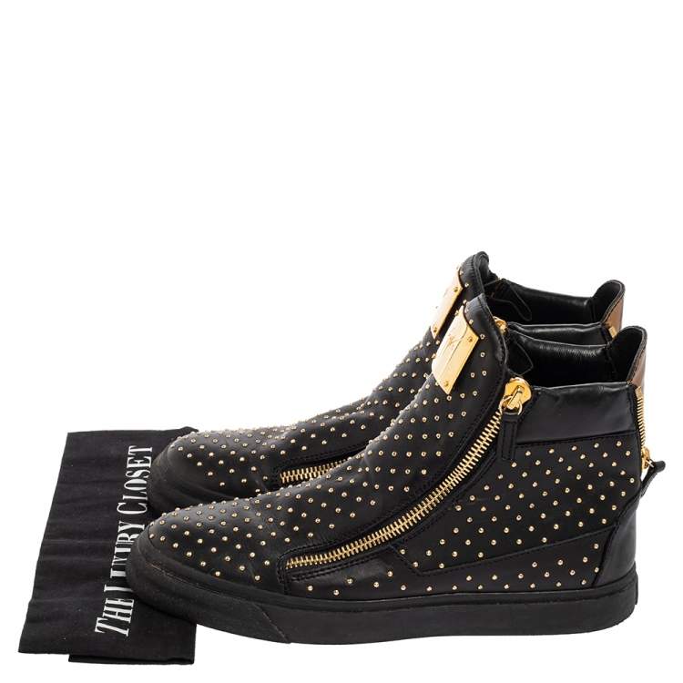 مملوكة مسبقًا Giuseppe Zanotti Black Leather Studded High Top Sneakers Size 43