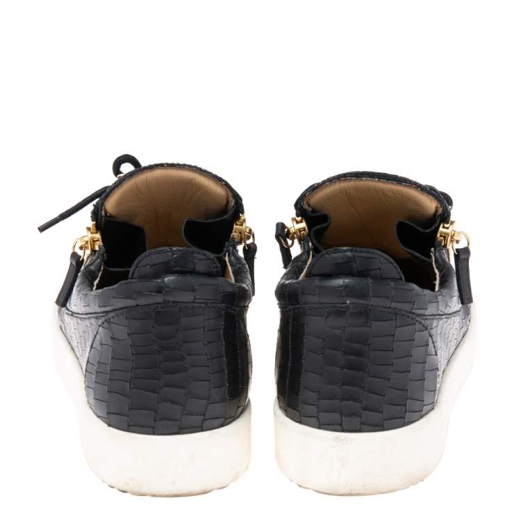 Pre Owned Giuseppe Zanotti Black Croc Embossed Leather Low Top Sneakers Size 44.5