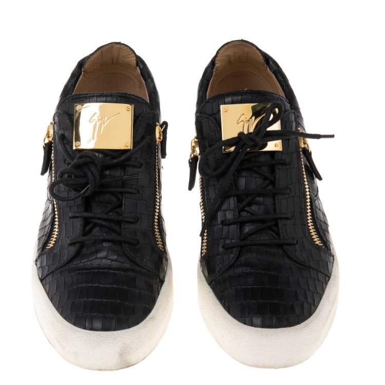 Pre Owned Giuseppe Zanotti Black Croc Embossed Leather Low Top Sneakers Size 44.5
