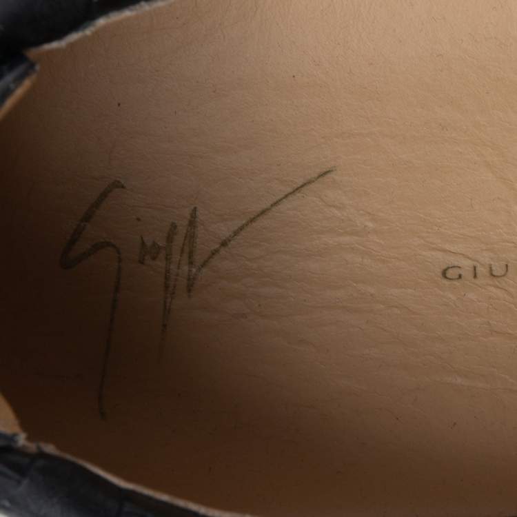 Pre Owned Giuseppe Zanotti Black Croc Embossed Leather Low Top Sneakers Size 44.5