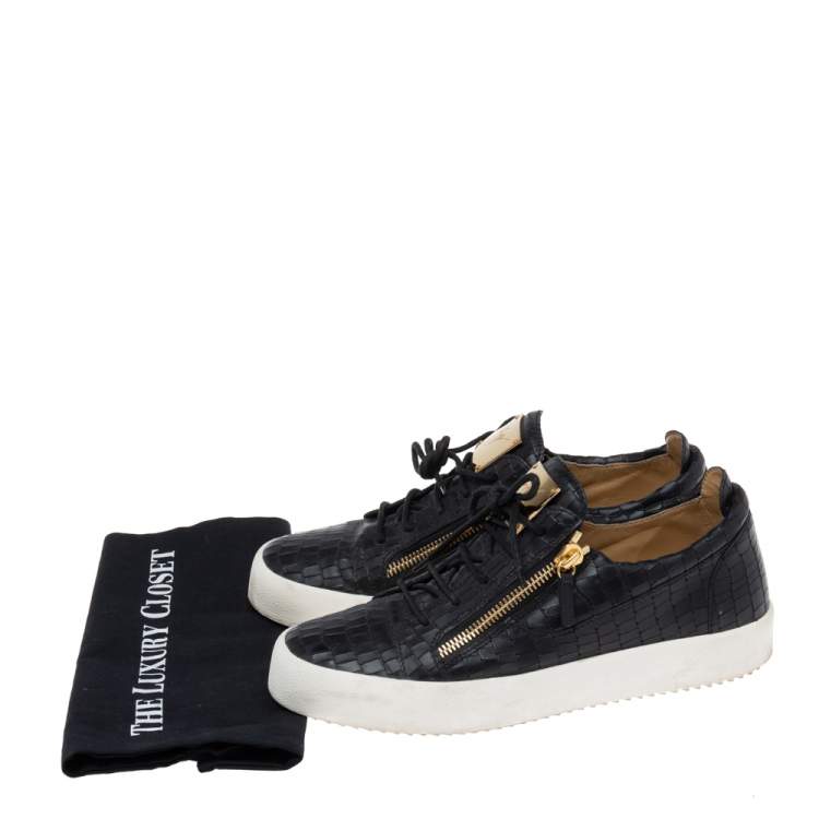 Pre Owned Giuseppe Zanotti Black Croc Embossed Leather Low Top Sneakers Size 44.5