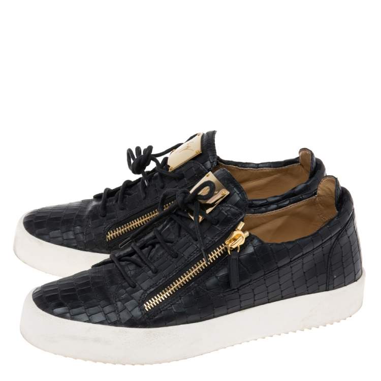 Pre Owned Giuseppe Zanotti Black Croc Embossed Leather Low Top Sneakers Size 44.5