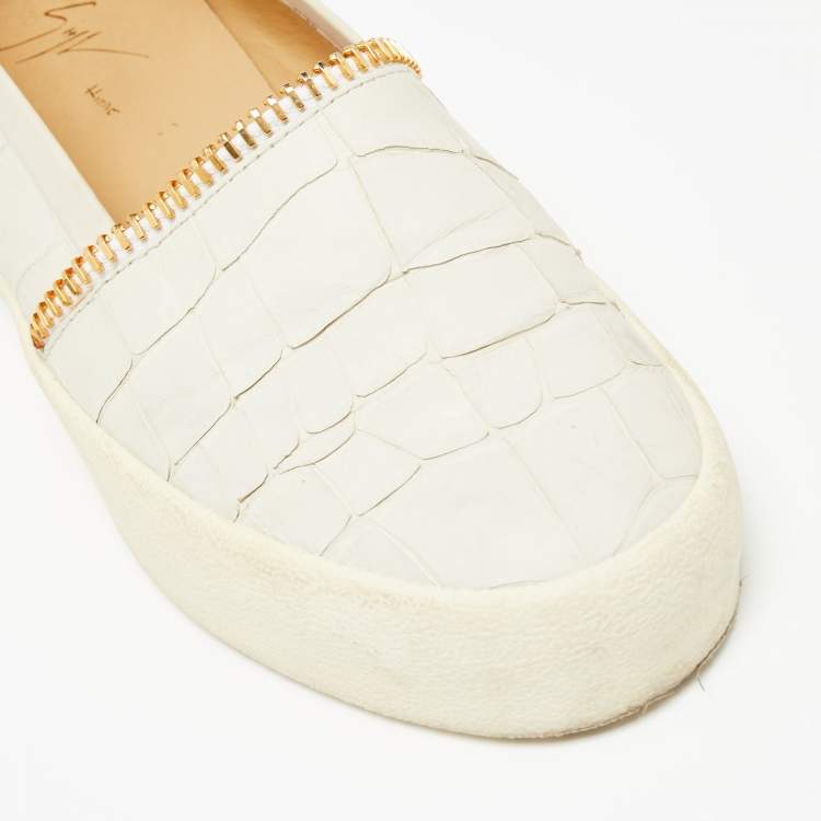 Pre Owned Giuseppe Zanotti Off White Croc Embossed Leather Slip-on Sneakers Size 41