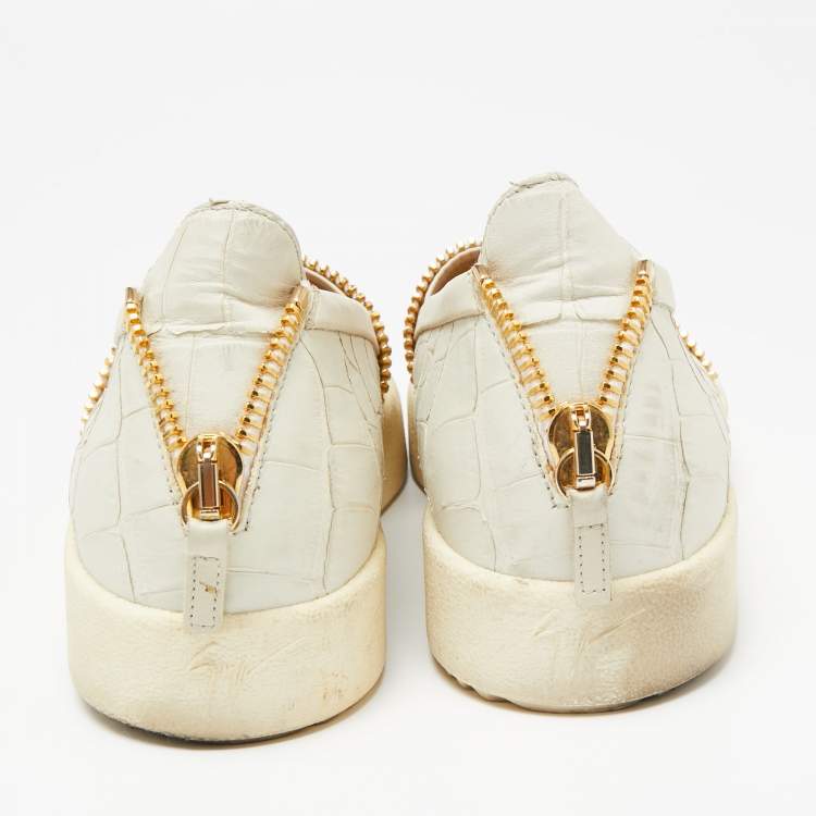 Pre Owned Giuseppe Zanotti Off White Croc Embossed Leather Slip-on Sneakers Size 41