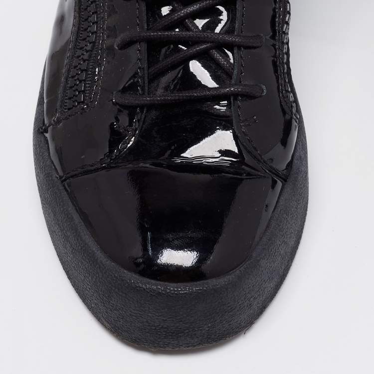 Pre Owned Giuseppe Zanotti Black Leather And Patent Double Zipper High Top Sneakers Size 41