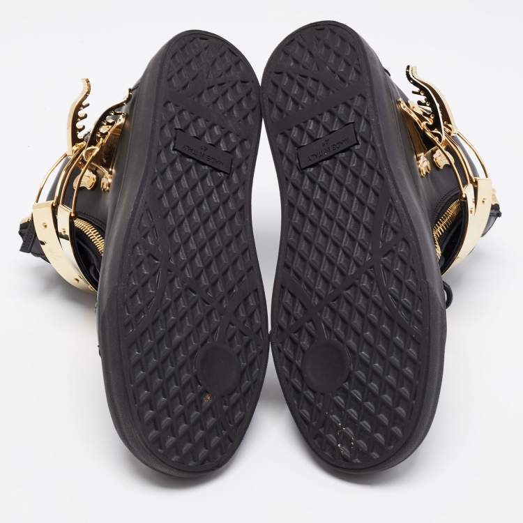 Pre Owned Giuseppe Zanotti Black Leather Double Metal Strap High-Top Sneakers Size 41 