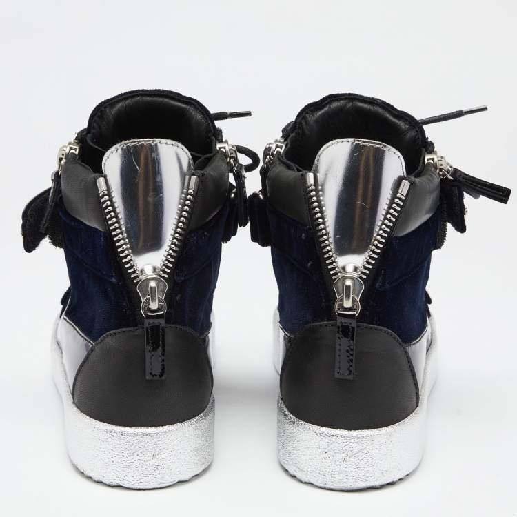 Pre Owned Giuseppe Zanotti Black Velvet And Leather Coby High Top Sneakers Size 41