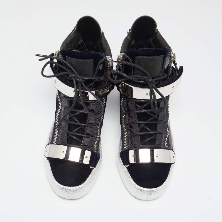 Pre Owned Giuseppe Zanotti Black Velvet And Leather Coby High Top Sneakers Size 41