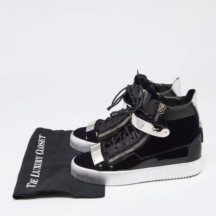 Pre Owned Giuseppe Zanotti Black Velvet And Leather Coby High Top Sneakers Size 41