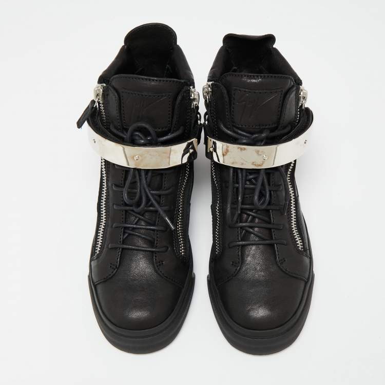 Pre Owned Giuseppe Zanotti Black Leather Single Bangle High Top Sneakers Size 39