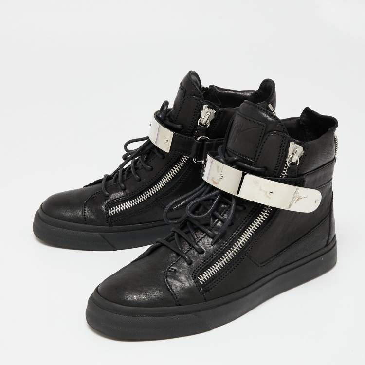suddenly crown editorial Giuseppe Zanotti Black Leather Single Bangle High Top Sneakers Size 39 Giuseppe  Zanotti | TLC