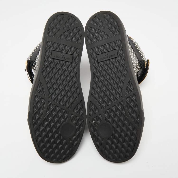 Pre Owned Giuseppe Zanotti Black/White Snakeskin Embossed And Leather High Top Double Zip Sneakers Size 40
