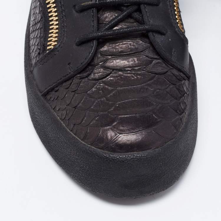Pre Owned Giuseppe Zanotti Black Python Leather Frankie Double Zipper Sneakers Size 40